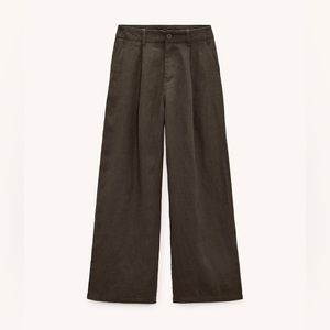 Zara 100% Linen Dark Brown Full Length Trousers NWOT